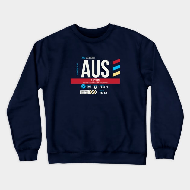 Austin (AUS) Airport Code Baggage Tag Crewneck Sweatshirt by SLAG_Creative